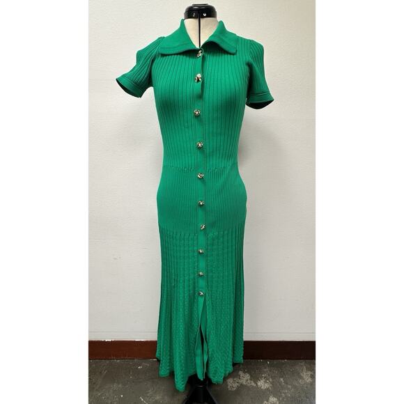 *Repaired As-Is* Sandro Lorel Midi Green Knit Button Down Dress Sz S (Ret $428) - Picture 4 of 12